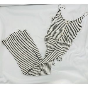 Caution To The Wind Black and White Terrycloth Strip Belted Jumpsuit